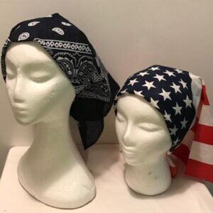 2 Pack Bandana 100% Cotton Paisley Print One-Sided Scarf Navy & American Flag